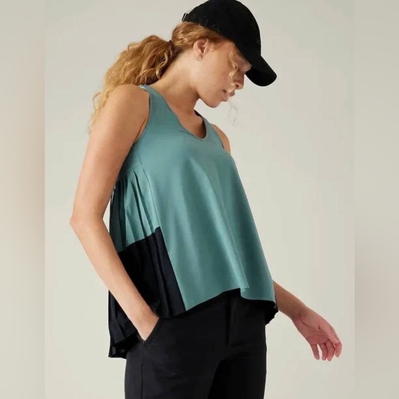 ATHLETA Swing Forward Pleated Tank, Deep Ocean Teal - Picture 2 of 8